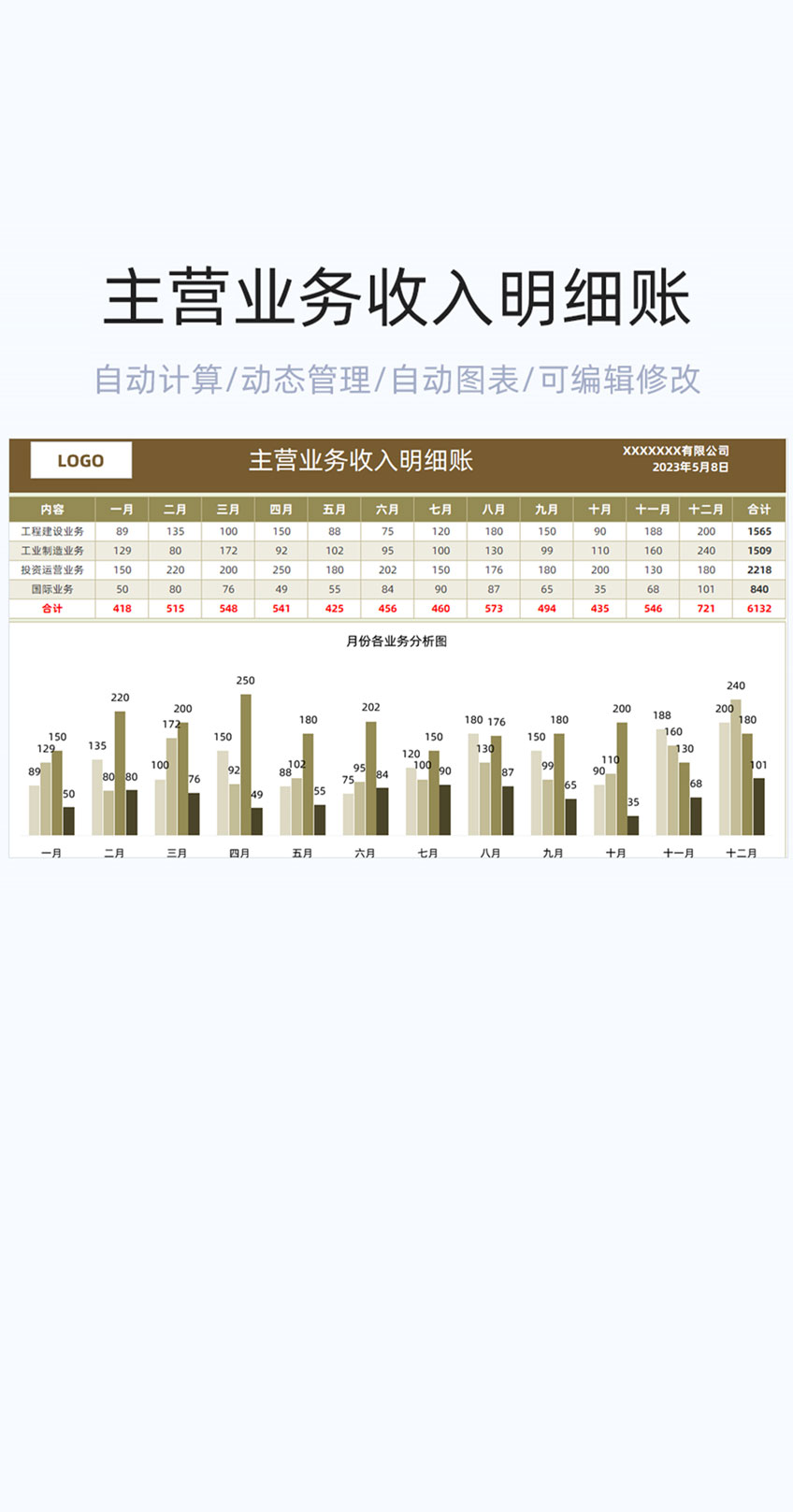 主营业务收入明细账模板excel表格插图