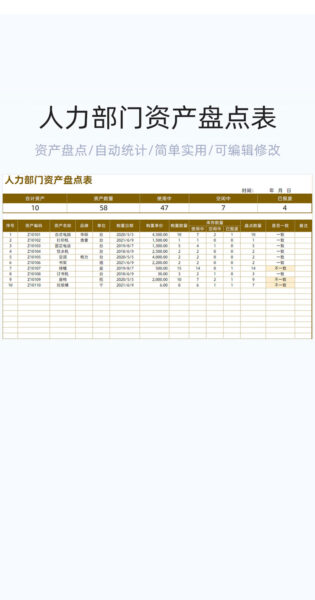 人力部门资产盘点表格excel模板
