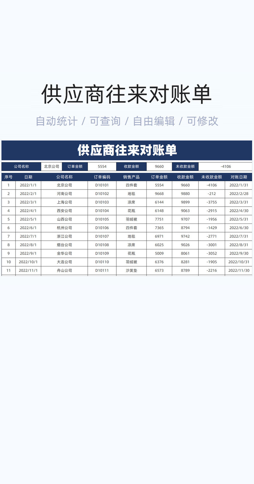 供应商往来对账单模板excel表格插图