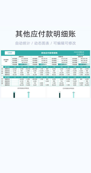 其他应付款明细账模板excel表格