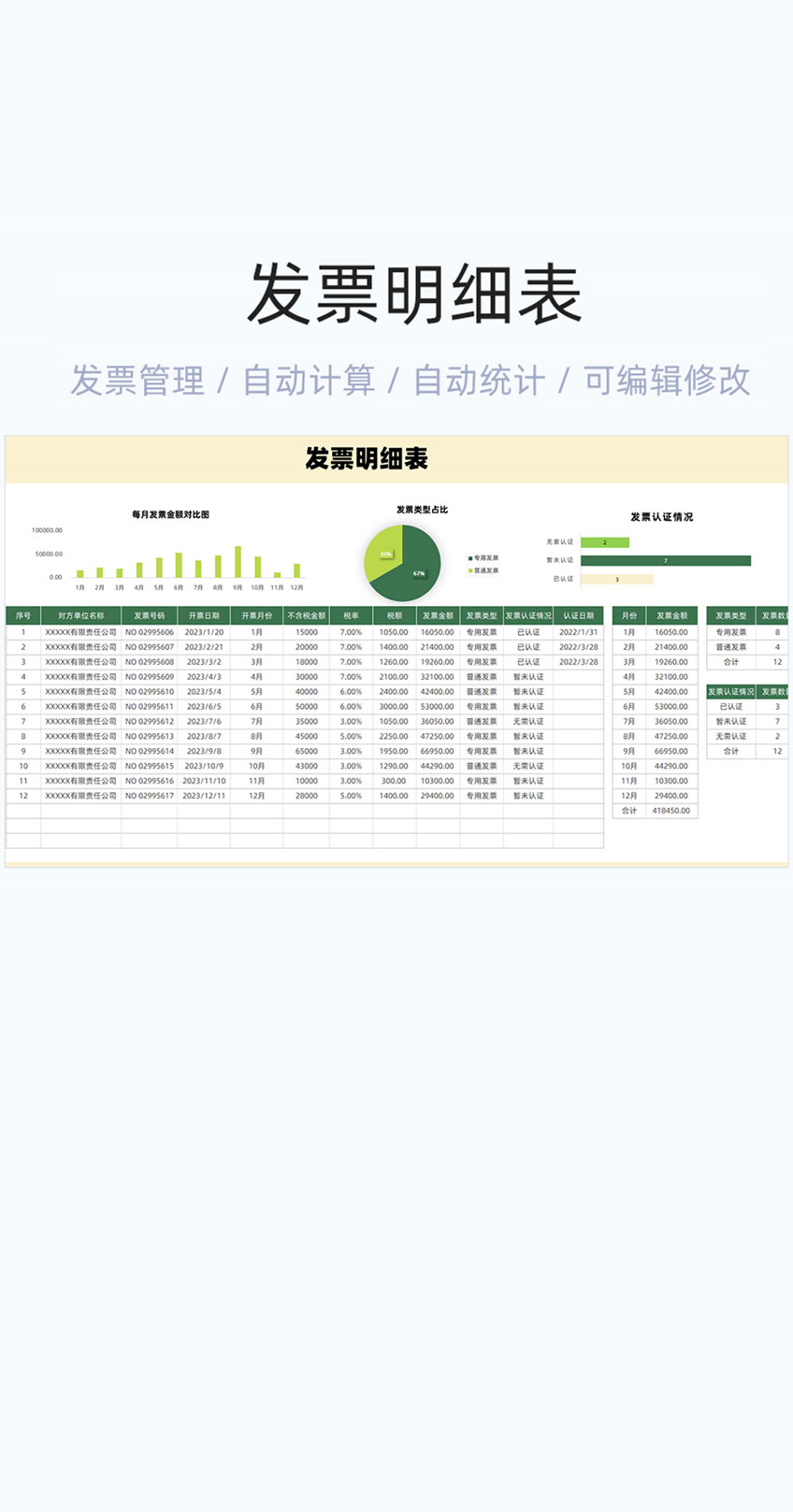 发票明细表格excel模版插图