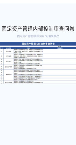 固定资产管理内部控制审查问卷模板excel表格