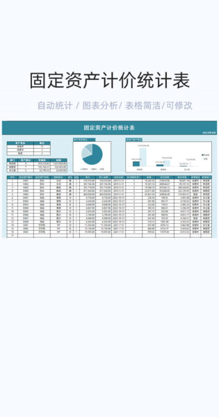 固定资产计价统计表格excel模板