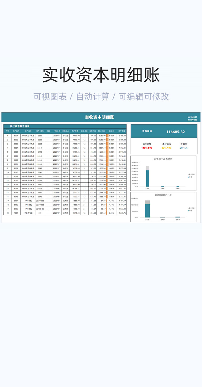 实收资本明细账模板excel表格插图