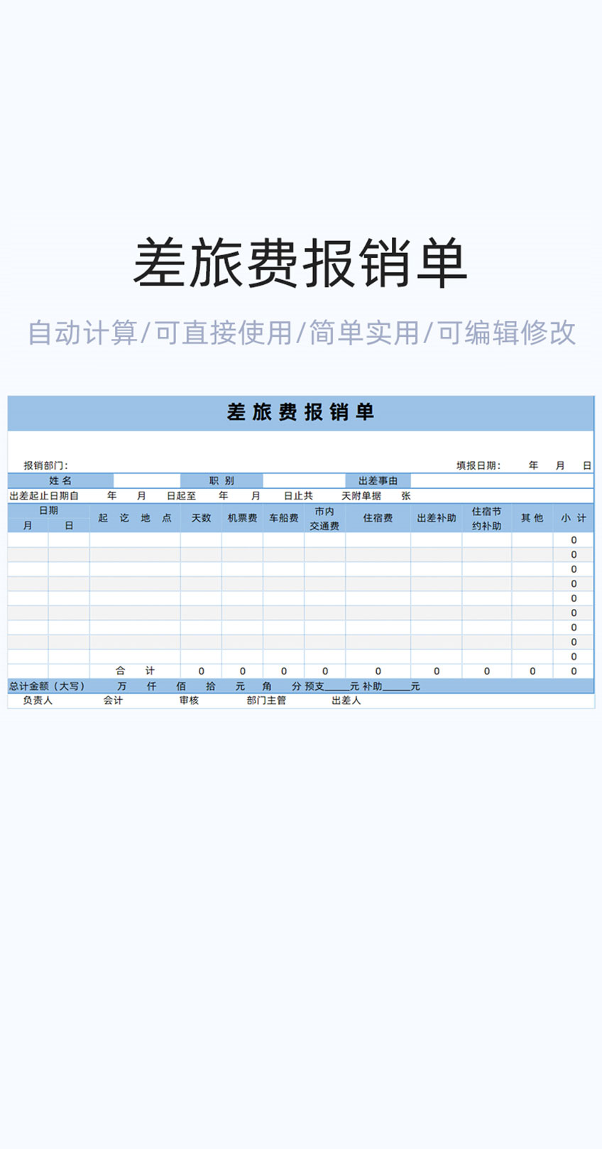 差旅费报销表格excel模版插图