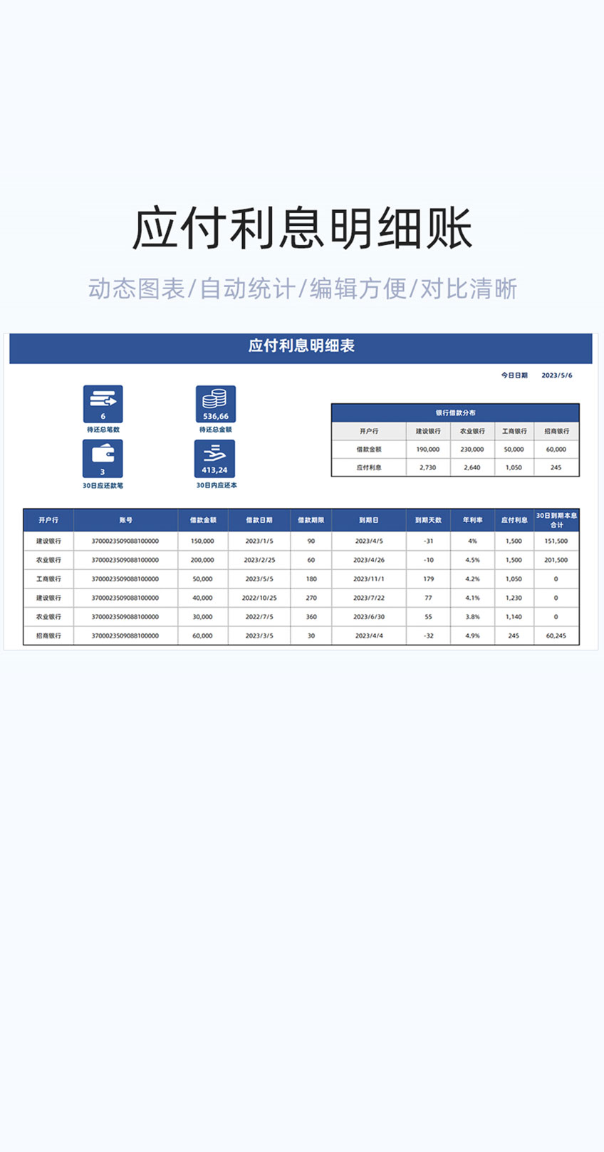 应付利息明细账表格excel模板插图