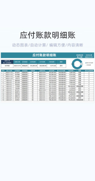 应付账款明细账表格excel模板