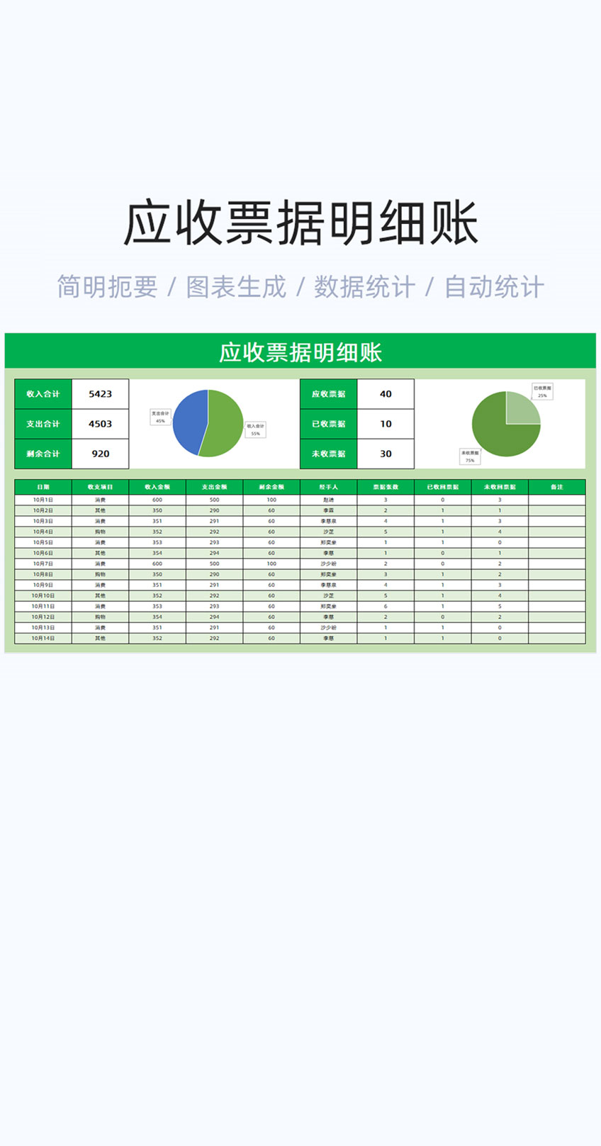 应收票据明细账模板excel表格插图