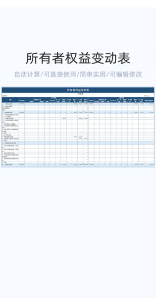 所有者权益变动表格excel模板