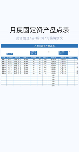 月度固定资产盘点表格excel模板