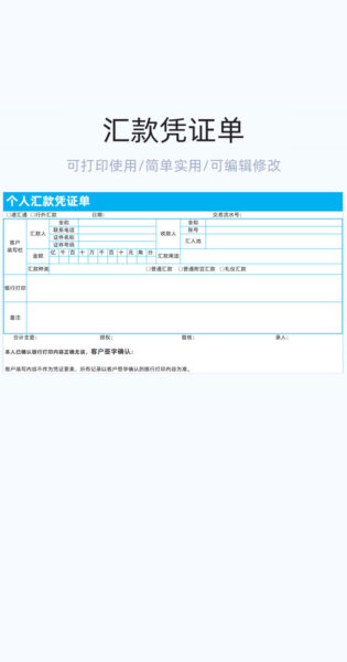 汇款凭证单模板excel表格