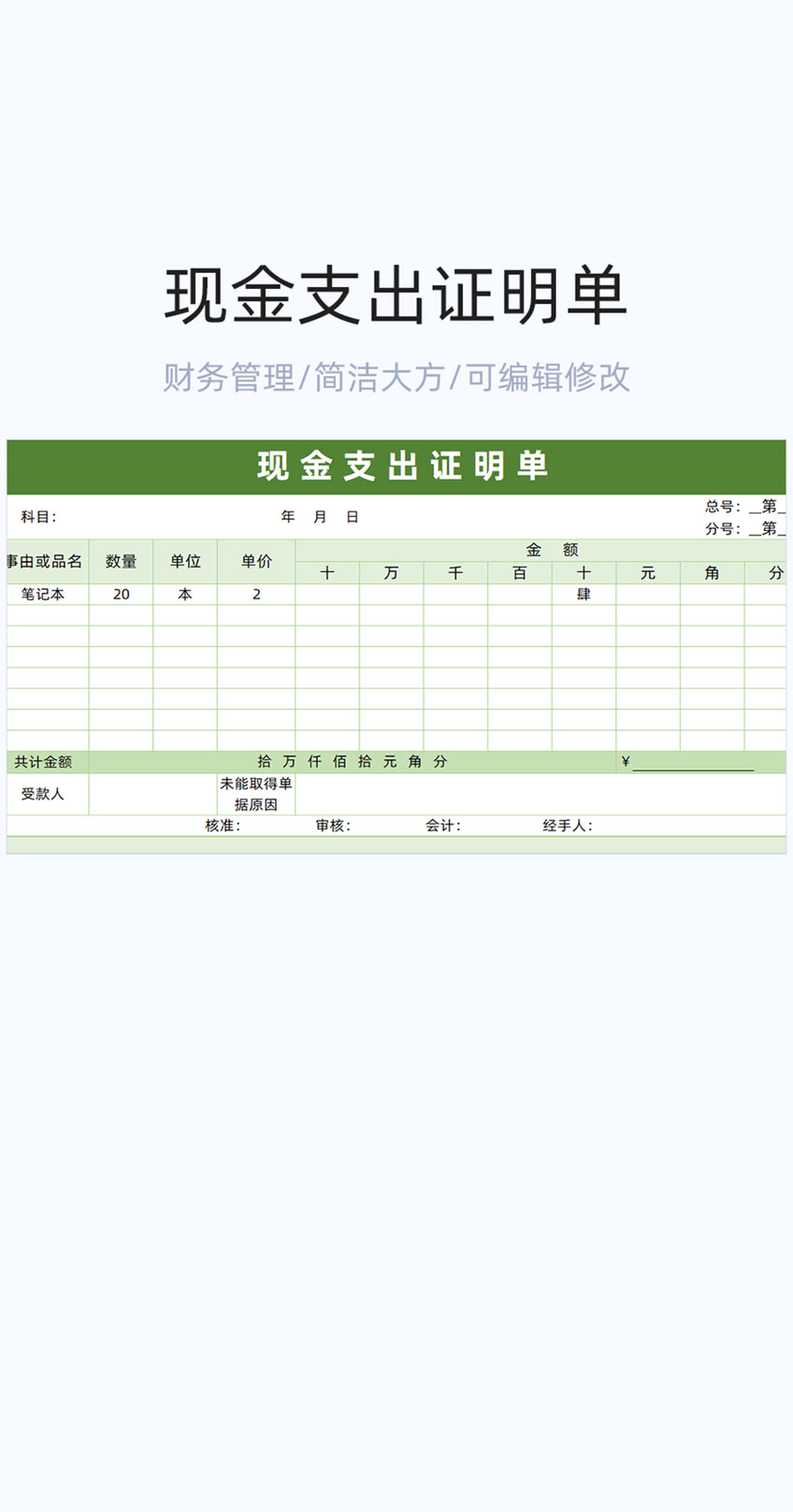 现金支出证明单模板excel表格插图