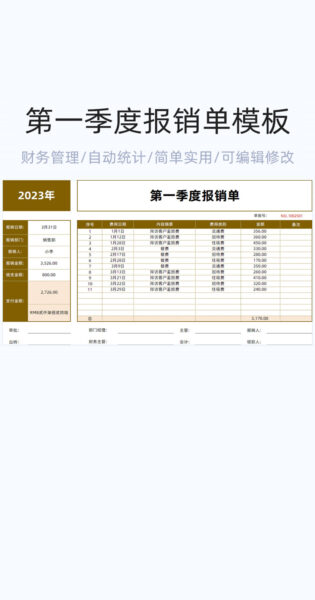 第一季度报销表格excel模版