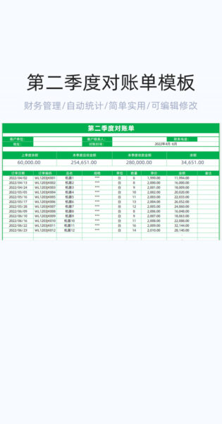 第二季度对账单模板excel表格