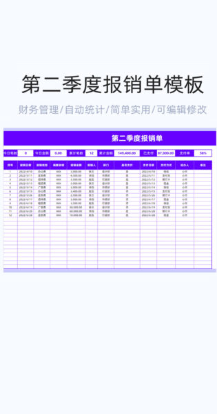 第二季度报销表格excel模版