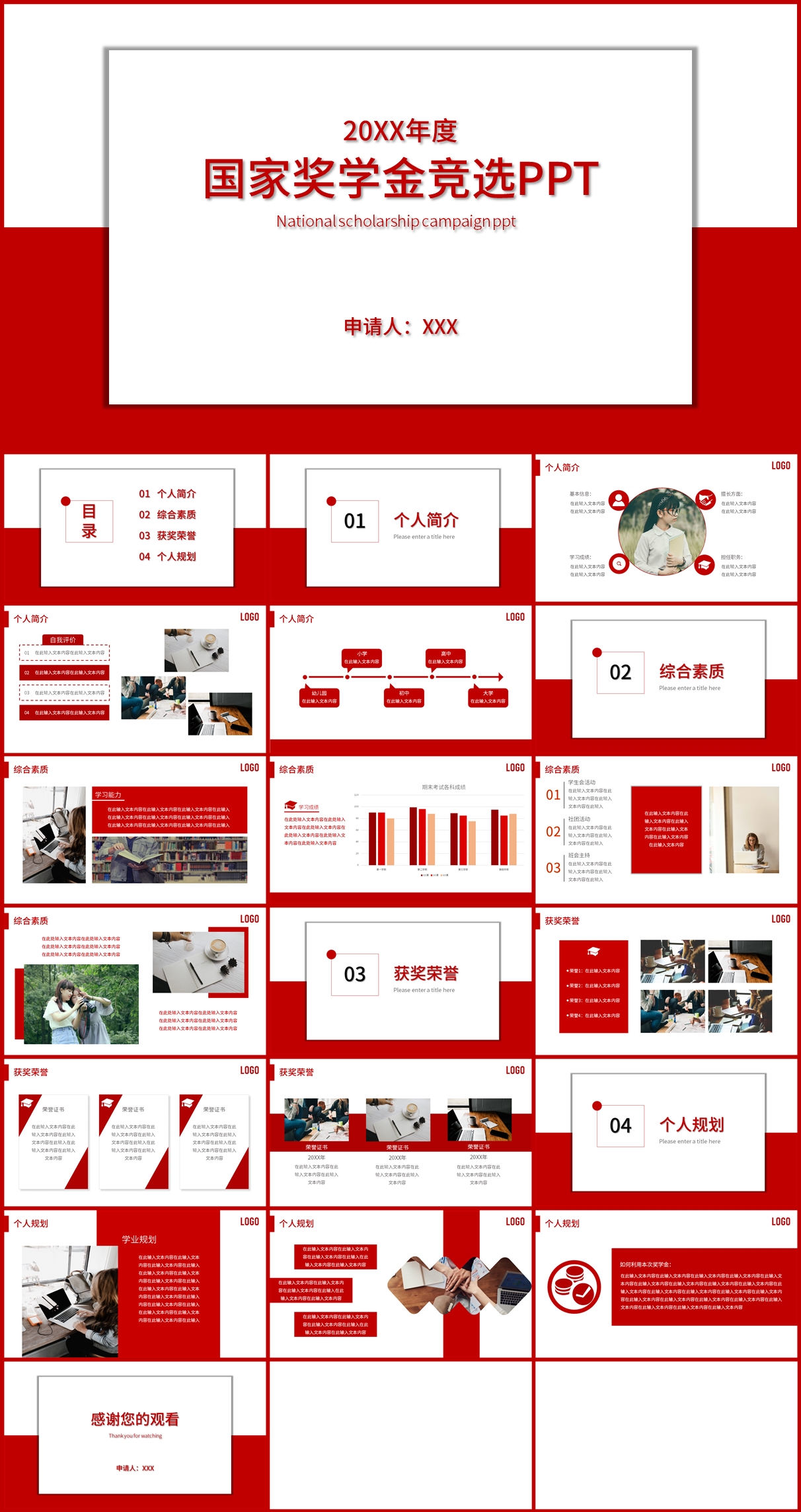 红色奖学金竞选PPT模板插图