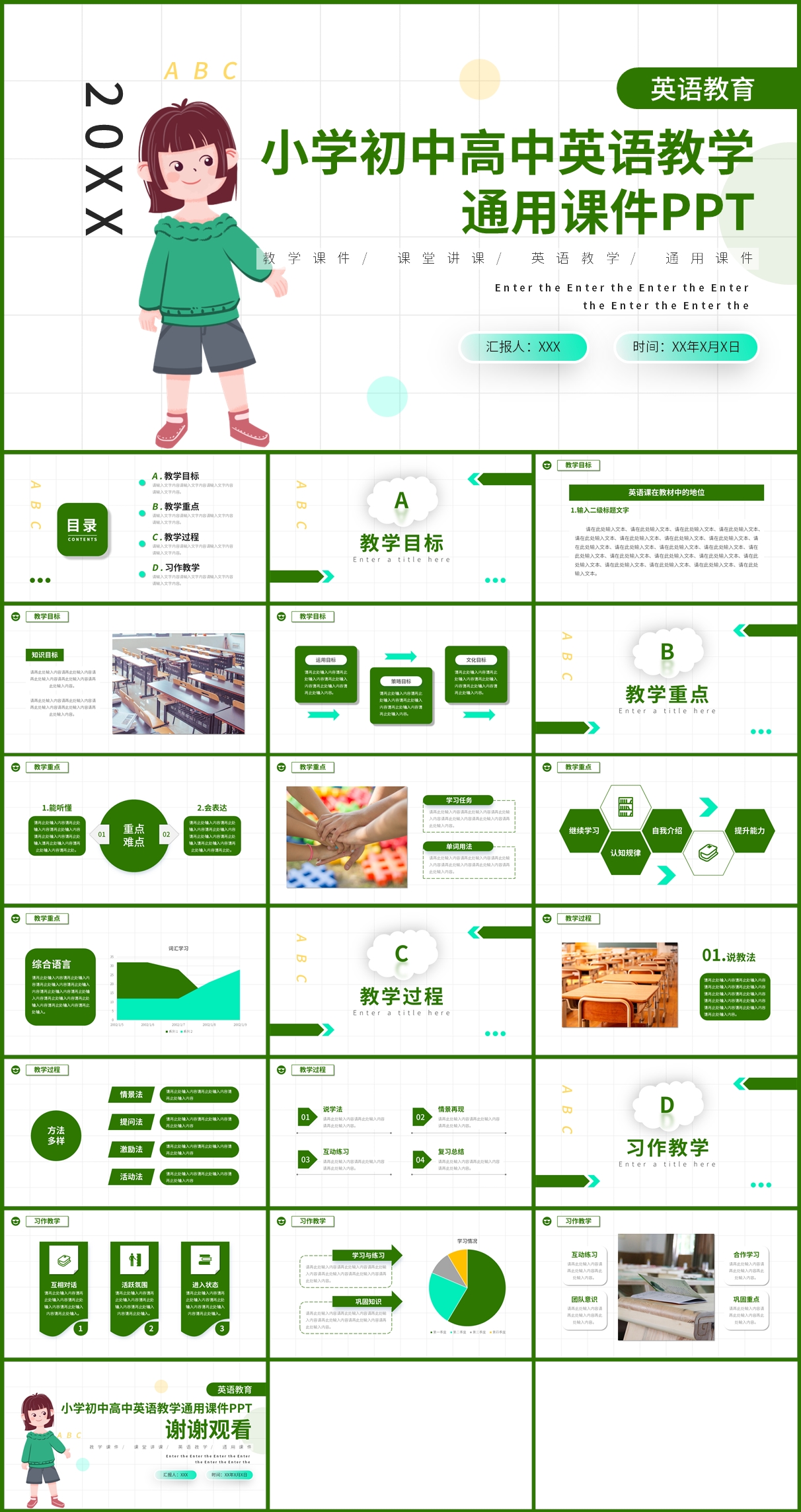 绿色小学初中高中英语教学通用课件PPT模板插图
