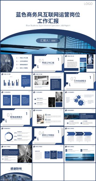 蓝色商务风互联网运营岗位工作汇报PPT模板