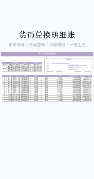 货币兑换明细账模板excel表格