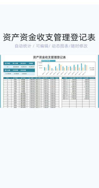 资产资金收支管理登记表格excel模板