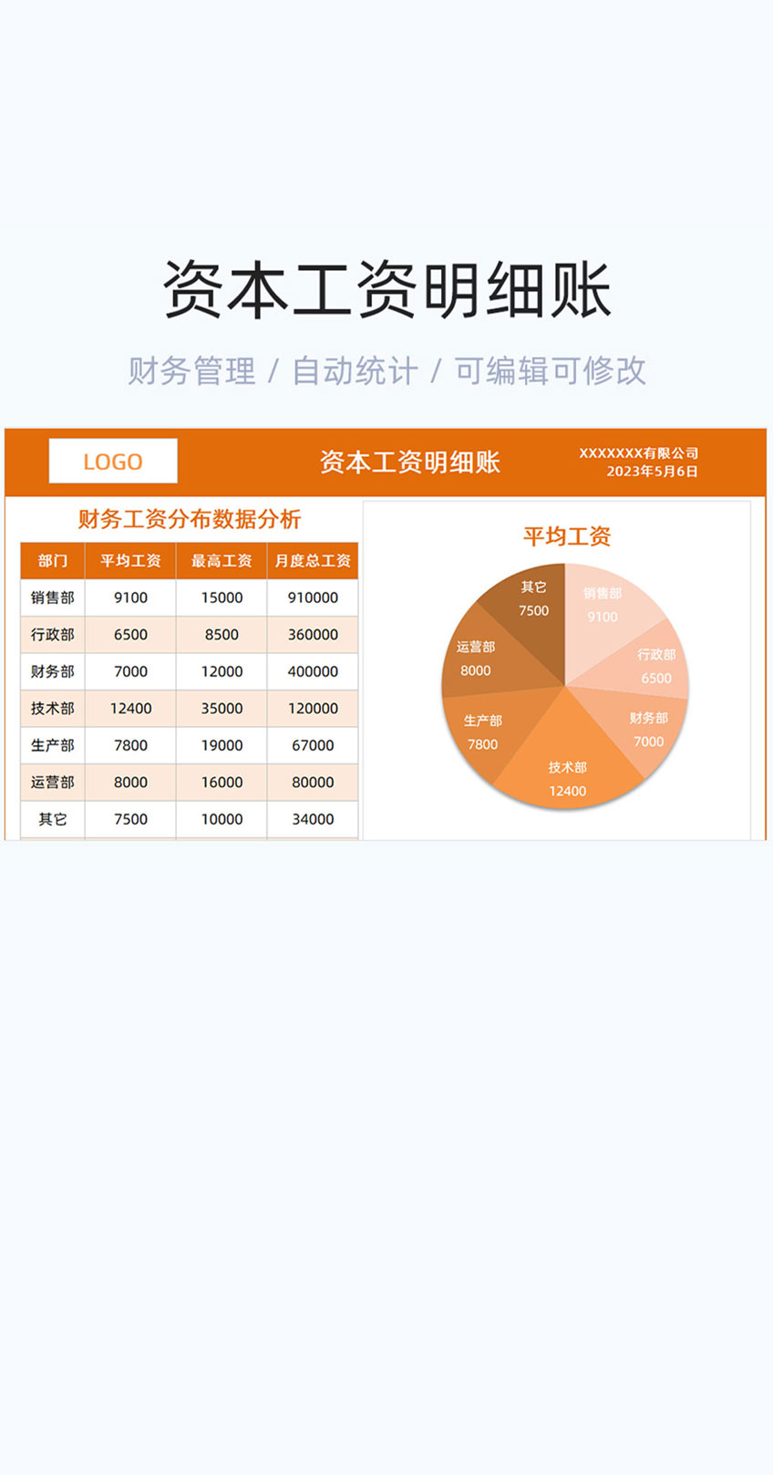 资本工资明细账模板excel表格插图