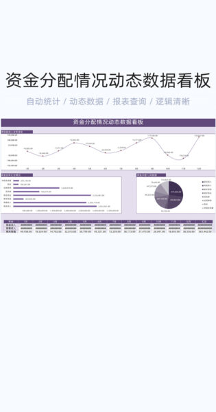 资金分配情况动态数据模版excel表格