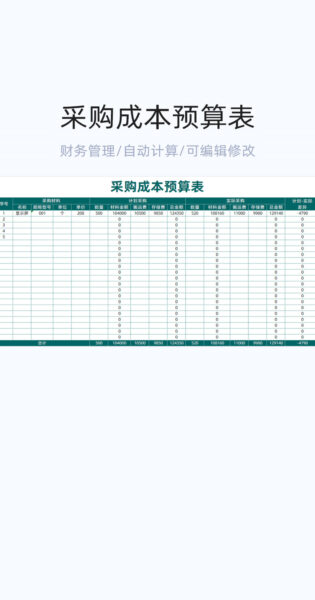 采购成本预算表格excel模板