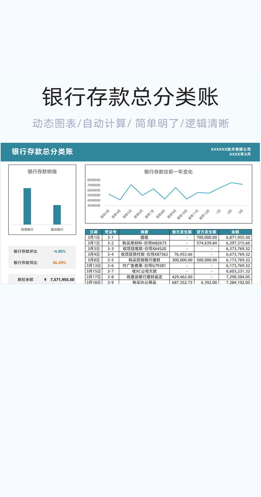 银行存款总分类账表格excel模版插图