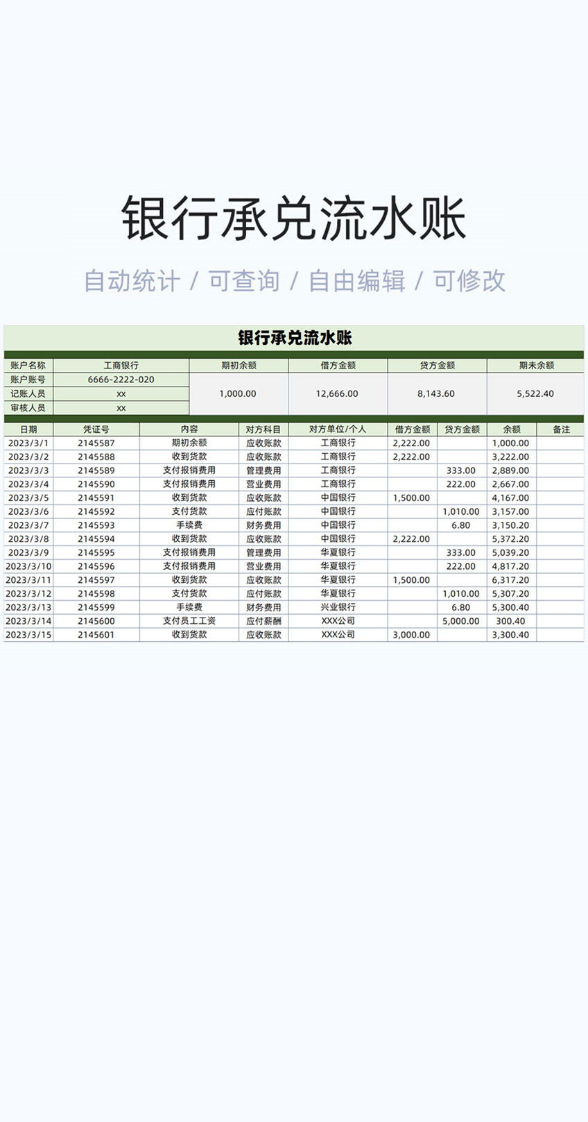 银行承兑流水账表格excel模板插图