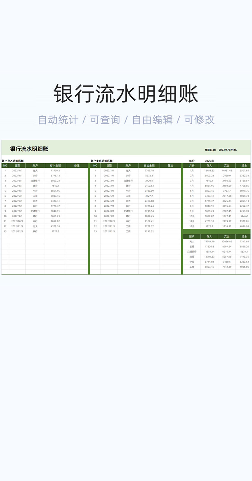 银行流水明细账模板excel表格插图