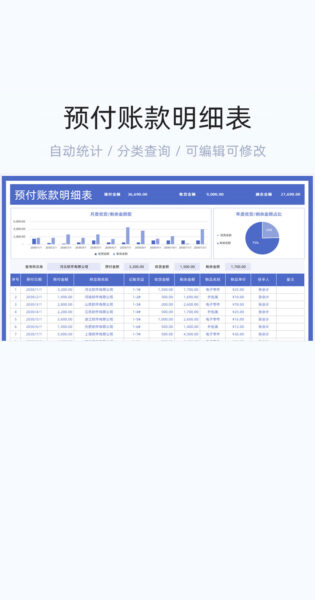 预付账款明细表格excel模板