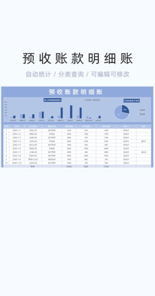 预收账款明细账模板excel表格