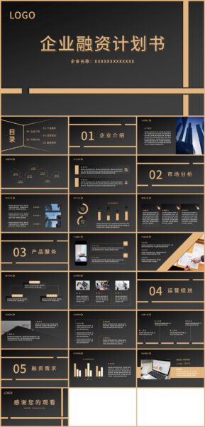 黑金企业商业融资计划书通用PPT模板