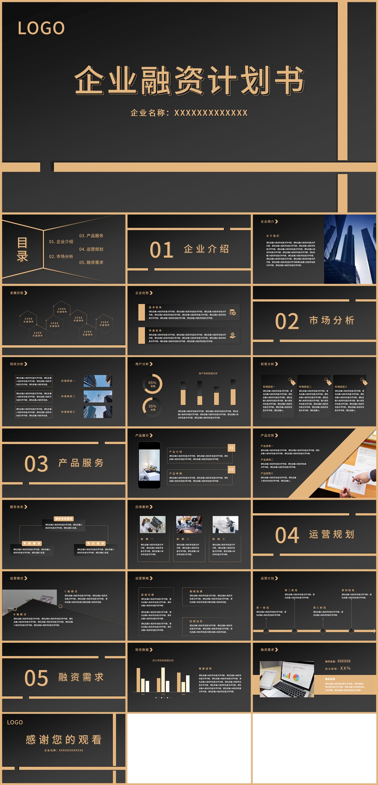 黑金企业商业融资计划书通用PPT模板插图