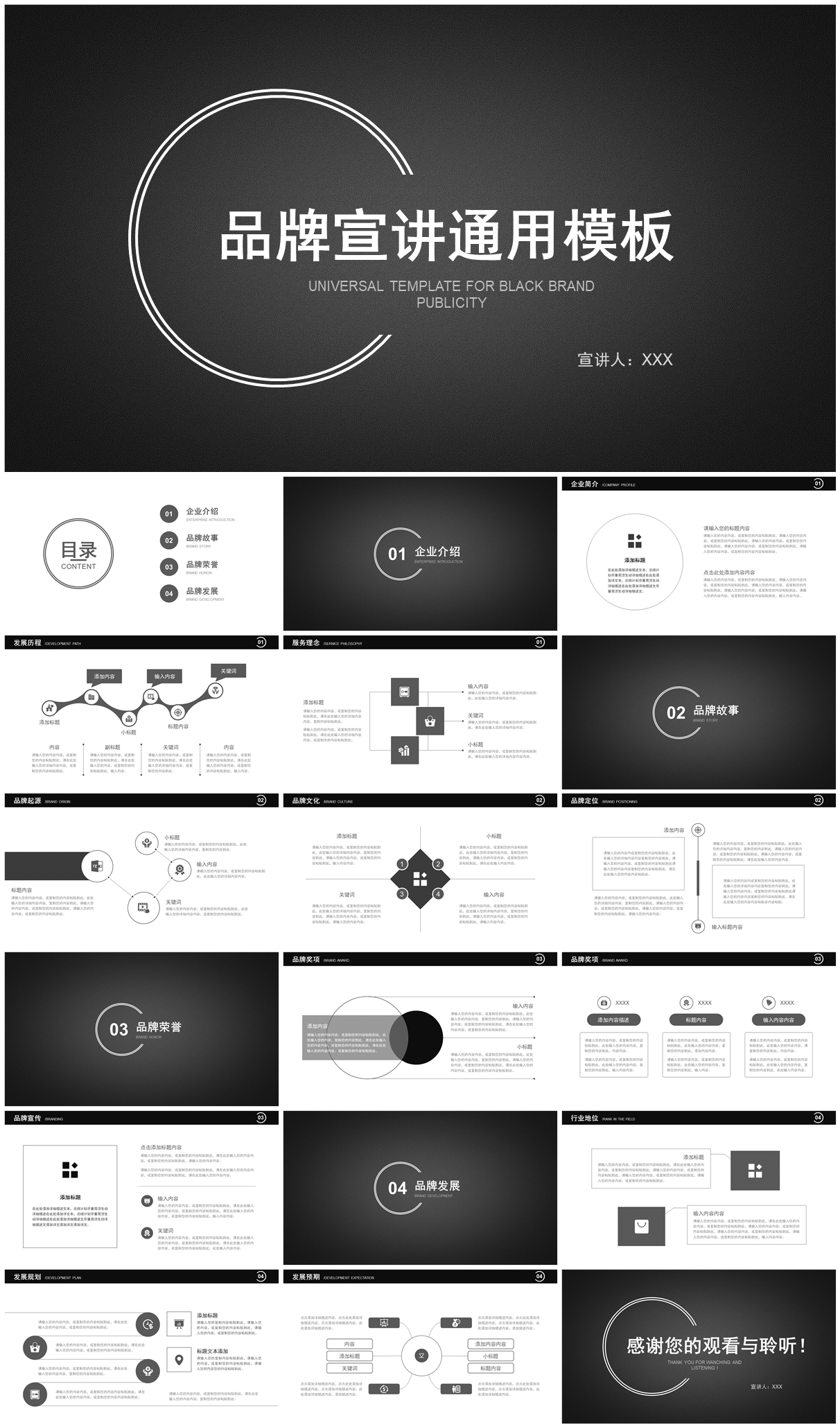 黑白简约公司品牌宣讲产品推广PPT模板插图