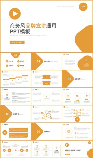 黄色商务简约企业品牌宣讲介绍PPT模板