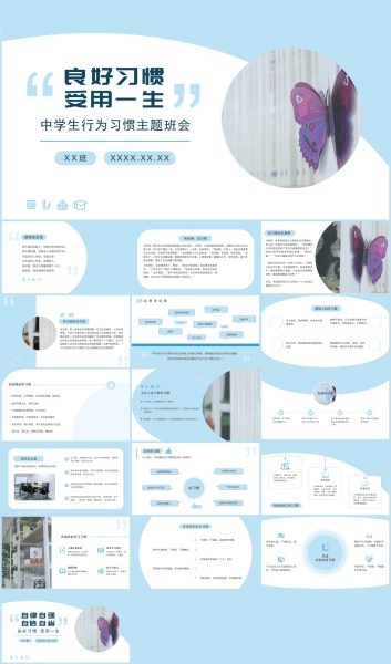 中学生行为习惯教育班会PPT模板