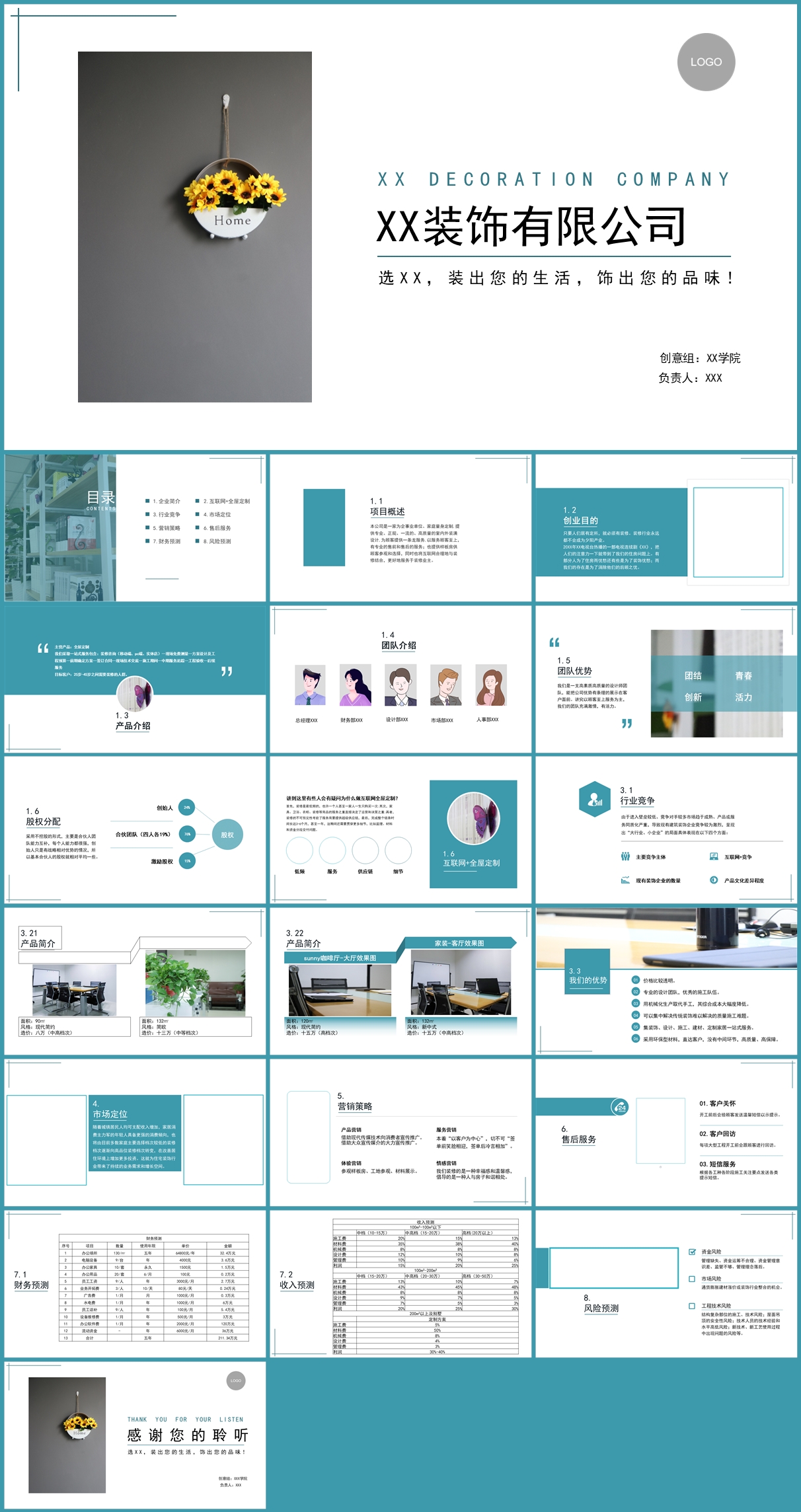 互联网创业大赛装饰公司PPT模板插图