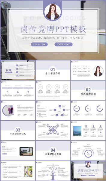 紫色简约岗位竞聘PPT模板