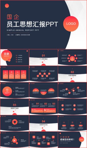 商务风国企事业单位员工思想汇报PPT模板