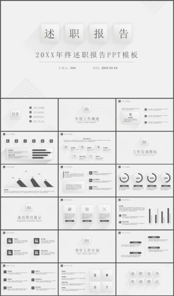 灰色简约年终述职报告PPT模板