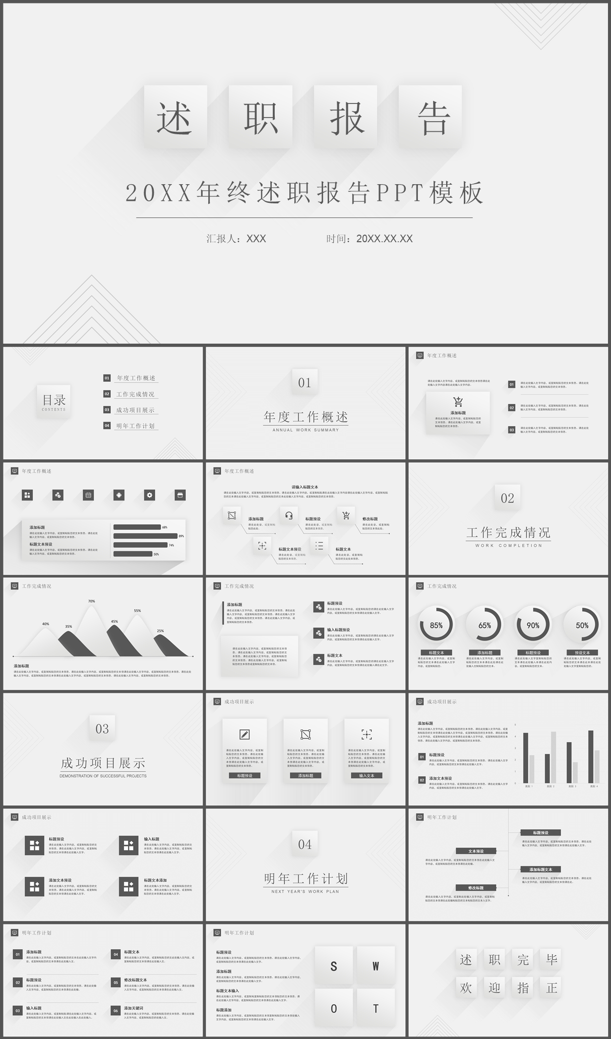 灰色简约年终述职报告PPT模板插图