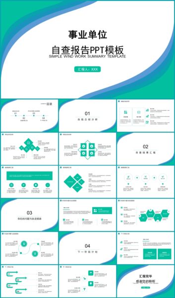 商务简约事业单位自查报告PPT模板
