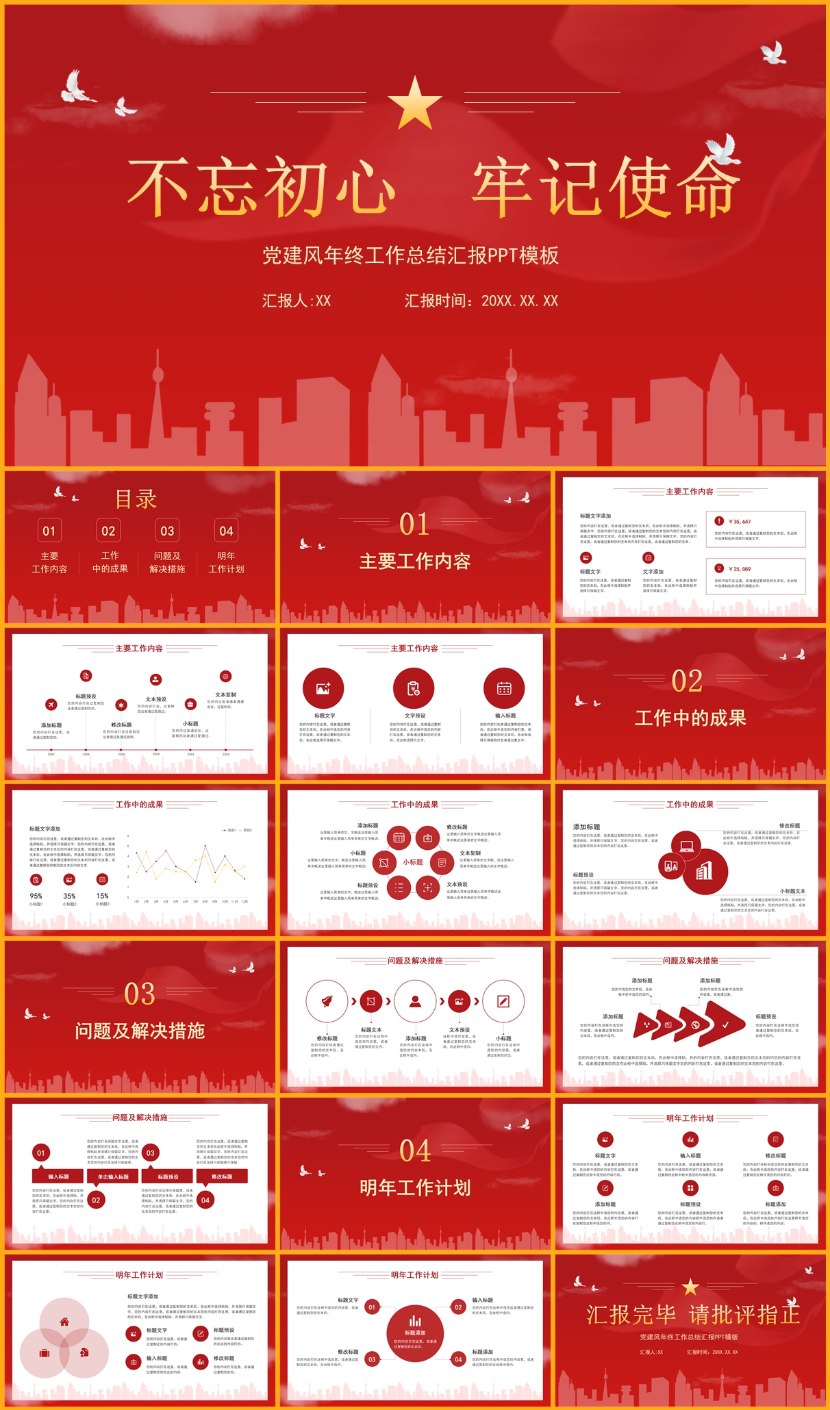 不忘初心年终工作总结PPT模板插图