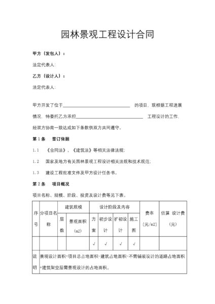 园林景观工程设计合同协议模板