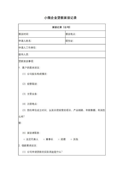 小微企业贷款面谈记录