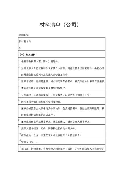 借款材料清单（公司）