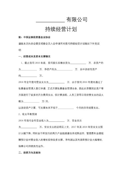 有限公司持续经营计划