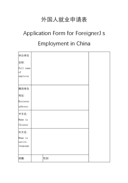 外国人就业申请表模板