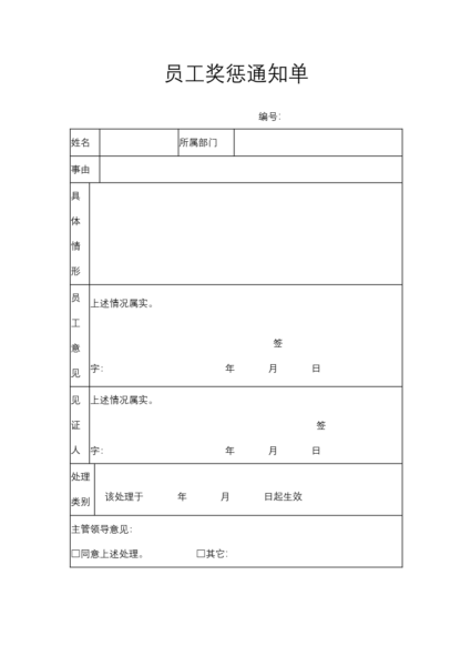 员工奖惩通知单模板